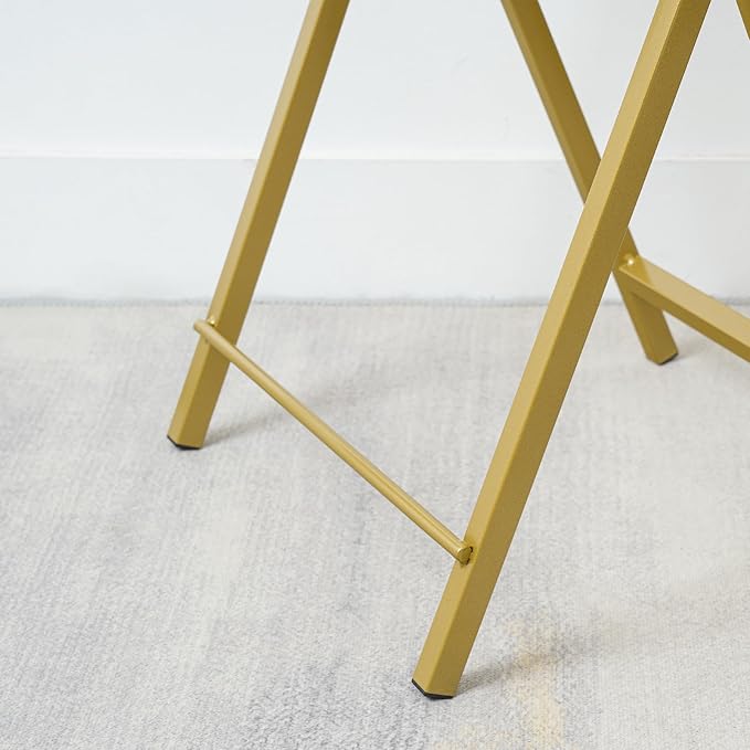 HOOBRO Folding TV Tray Tables, Set of 2 Side Table for Small Space, Industrial Snack Tables for Eating at Couch, Stable Metal Frame, Easy Assembly, Space Saving, Marble and Gold DM25BZ01