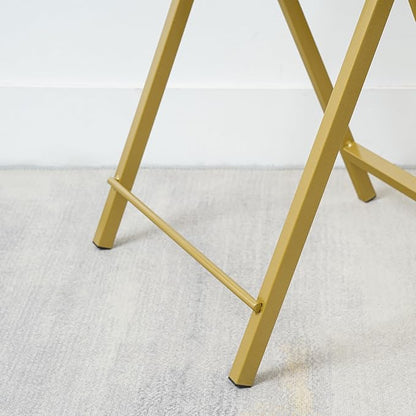 HOOBRO Folding TV Tray Tables, Set of 2 Side Table for Small Space, Industrial Snack Tables for Eating at Couch, Stable Metal Frame, Easy Assembly, Space Saving, Marble and Gold DM25BZ01