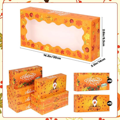 CIEOVO 24 Pcs Fall Cookie Boxes with Window, Autumn Maple Leaf Cookie Gift Cardboard Paper Treat Boxes for Fall Harvest, Wedding Thanksgiving Party Supplies
