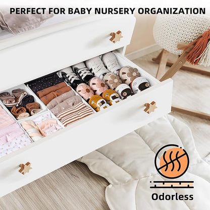 Criusia Drawer Organizer Clothes 6 Pack White- Dresser Organizer Bins for Closet Bedroom - Baby Clothes Organizers and Storage for Nursery Organization -Sock Underwear Drawer Organizer Divider