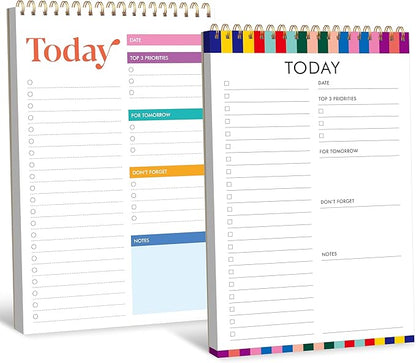 2 To Do List Notepads, Daily Planner Notebook with Tear-off Design, Undated Writing Organizer for Daily Tasks and Goal, Coiled Task Track Checklist Productivity Pad for Office, Classroom, Home, School