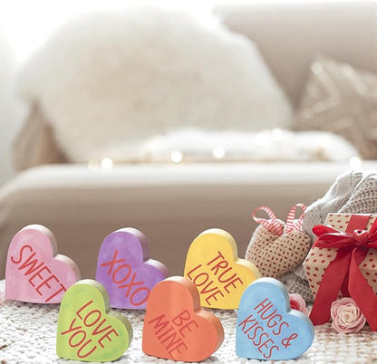 Smile Valentine's Day Colorful Heart - Shaped Wooden Block Decor, Be Mine XOXO Sweet, Valentine Indoor Decoration