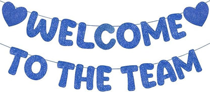 Fulmoon Pre Strung Welcome to The Team Banner with Two Heart Signs, NO DIY, Glitter Welcome Party Supplies for New Employee, Coworker, Colleague, Staff, Team Member Office Decorations(Navy Blue)