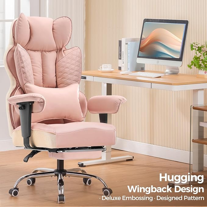 COMHOMA Desk Office Chair Big and Tall Office Chairs Ergonomic Gaming Chairs with Wide Seat Leather High Back Chair with Foot Rest Adjustable Armrests Pocket Spring Lumbar Support