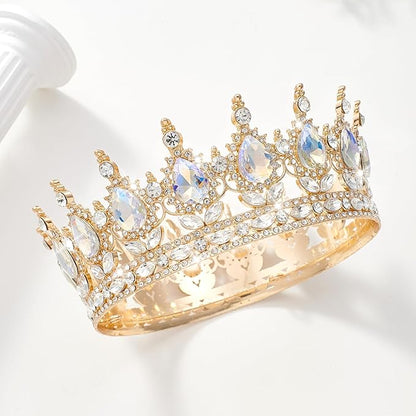Queen Crown Rhinestone Wedding Crowns and Tiaras for Women Costume Party Hair Accessories Princess Birthday Crown Crystal Bridal Crown (KC Gold & Moonlight Crown)