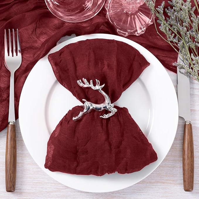 Socomi Burgundy Cheesecloth Napkins Fall Thanksgiving Cheese Cloths Gauze Set of 50 Boho Washable Dinner Table Napkins for Wedding Party Baby Shower Birthday Party Decor