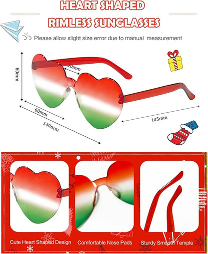 20 Pairs Heart Shaped Sunglasses Bulk, Colorful Rimless Fun Heart Sunglasses for Women Party Favors