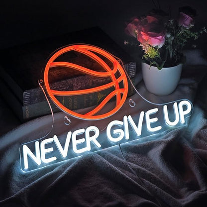 Never Give Up Basketball Neon Signs for Wall Decor,Dimmable LED Neon Light for Room Decor,Boys,Men,17x10.2 inch,5V USB Powered, Sports Neon Signs for Bedroom Classroom ManCave Bar