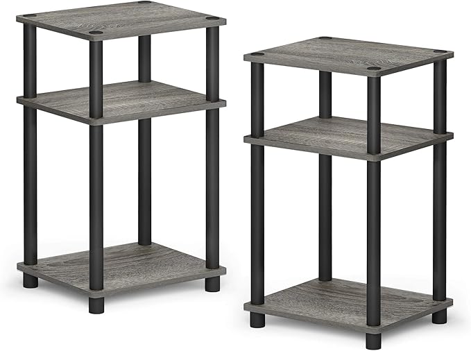 Furinno JUST Side Table Set of 2, 3-Tier End Tables, Open Shelves Night Stand, Nightstand, Toolless Assembly, for Living Room, Bedroom, French Oak