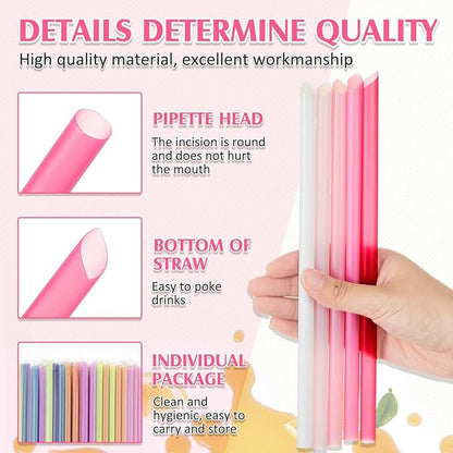 Tessco for you Jumbo Smoothie Straws Bulk Large Plastic Disposable Bubble Tea Straws Wide-Mouthed Individually Wrapped for Tall Homemade Milkshakes Drinking(9.84 Inch,Pink,600 Pcs)