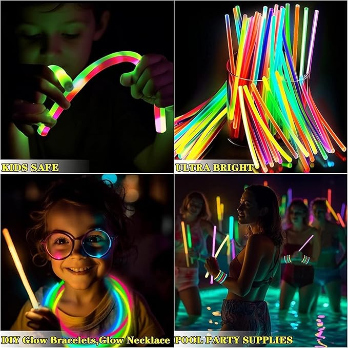 TURNMEON 360 Pack Ultra Bright New Year Eve Party Supplies Glow Sticks Bulk Party Pack Glow In The Dark Party Supplies Favors Glow Sticks Necklaces Bracelets with Connector 8" Glow stick Light Up
