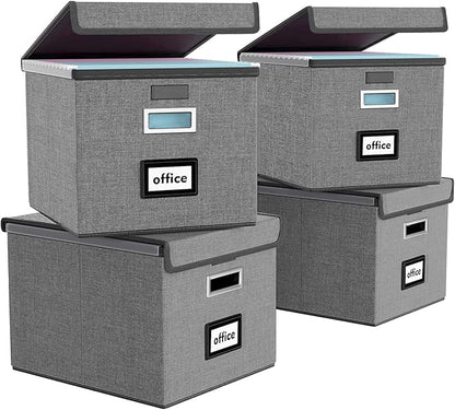 Huolewa File Organizer Box with Lid, Collapsible File Folder Organizer for Office Document Storage, Filing Box with Plastic Slide for Letter/Legal Size Hanging Files, Dark Grey