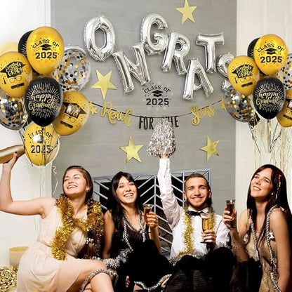 Graduation Balloons 2025 Grad Party Decoration, 50pcs 12 Inch Black and Gold Grad Latex Balloons Graduation Party Balloons for Grad class Celebrations Decoration Supplies