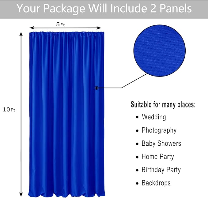 Hiasan Neon Blue Screen Backdrop Curtains for Parties, Polyester Photography Backdrop Drapes for Family Gatherings, Wedding Decorations, 5ftx10ft, Set of 2 Panels