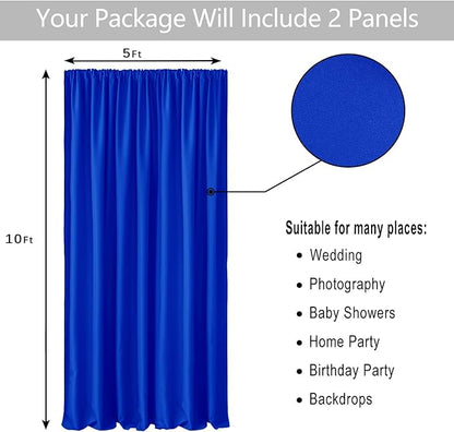 Hiasan Neon Blue Screen Backdrop Curtains for Parties, Polyester Photography Backdrop Drapes for Family Gatherings, Wedding Decorations, 5ftx10ft, Set of 2 Panels