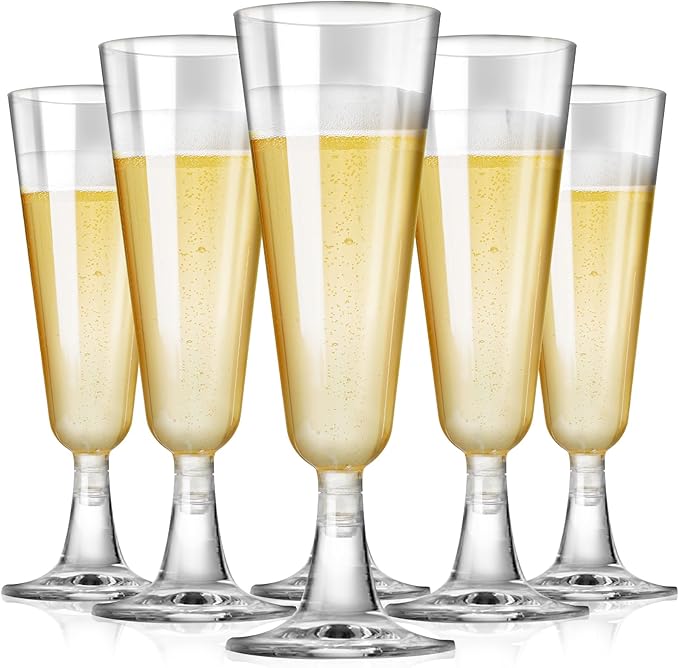 SUREHOME Plastic Champagne Flutes Disposable Champagne Glasses 20 Pack 5 Oz Clear Plastic Mimosa Glasses Acrylic Wedding Toasting Cups for New Years Eve Party Supplies 2026 Christmas Bar Cocktail Cups