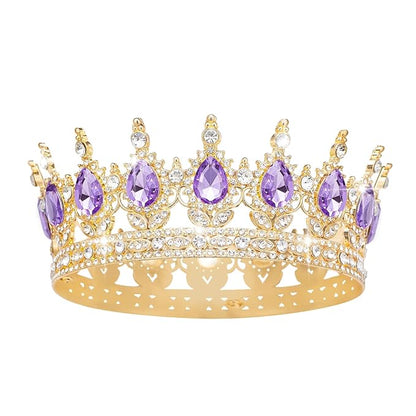 Queen Crown Rhinestone Wedding Crowns and Tiaras for Women Costume Party Hair Accessories Princess Birthday Crown Crystal Bridal Crown (Gold & Purple Crown)