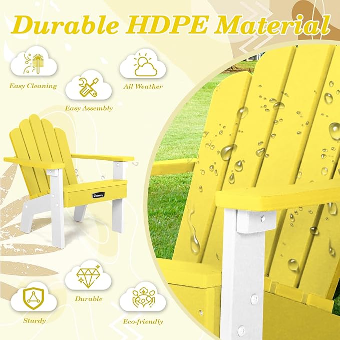 FUNBERRY Kids Outdoor Chair, CPC Certified HDPE Kids Adirondack Chairs, All Weather Easy Installation Toddler Outdoor Chair with Ergonomic Design for Patio, Garden, Picnic, Backyard, Beach