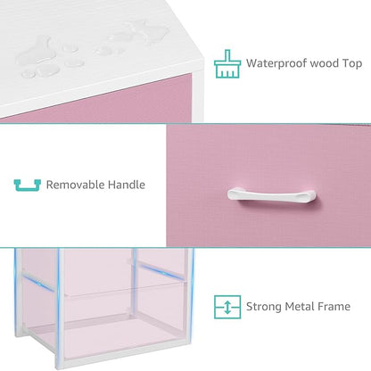 BOLUO Stackable Closet Drawers for Clothes Organizers and Storage Fabric Pink 2 Drawer Dresser for Bedroom 2 Packs Modern Small