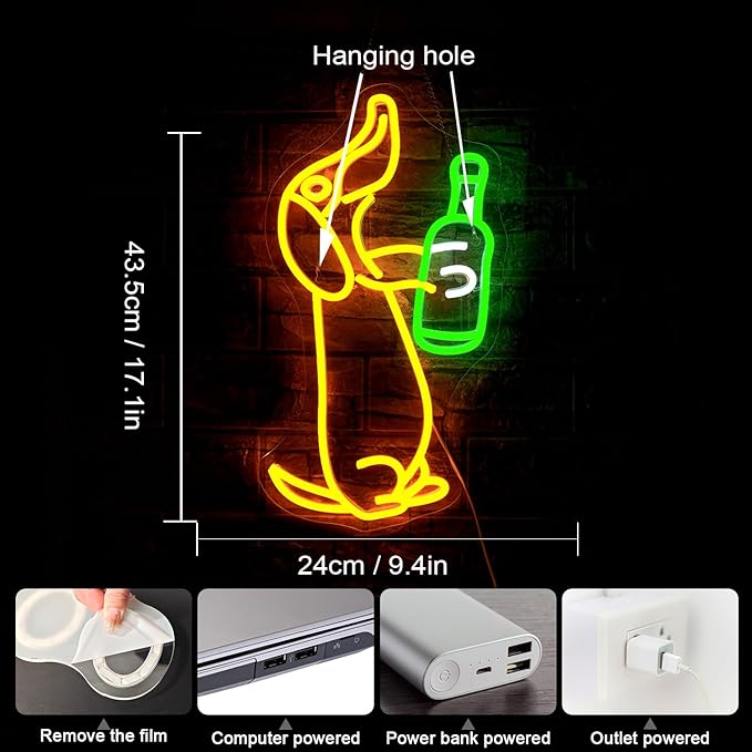 NOSUN Dog Beer Neon Sign Beer Neon Signs for Wall Decor Neon Bar Sign Animal Bar Light up Signs for Bedroom Men Cave Birthday Party Home Neon Sign Yellow Light Sign