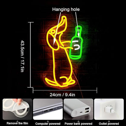 NOSUN Dog Beer Neon Sign Beer Neon Signs for Wall Decor Neon Bar Sign Animal Bar Light up Signs for Bedroom Men Cave Birthday Party Home Neon Sign Yellow Light Sign