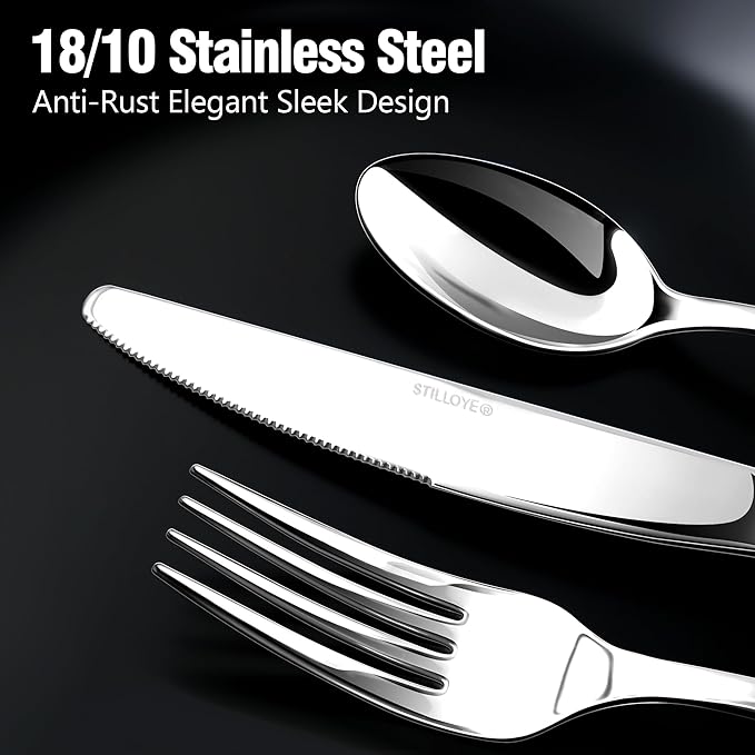 Silverware Set for 8, 40 Piece 18/10 Stainless Steel Flatware Utensils Cutlery Set, Mirror Polished knives Forks and Spoons Silverware Sets for Dinner,Wedding,Festival Gift,Dishwasher Safe,Rust Proof