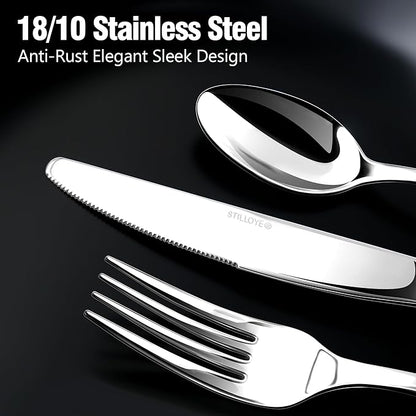 Silverware Set for 8, 40 Piece 18/10 Stainless Steel Flatware Utensils Cutlery Set, Mirror Polished knives Forks and Spoons Silverware Sets for Dinner,Wedding,Festival Gift,Dishwasher Safe,Rust Proof