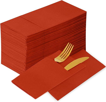 KAMMAK Dinner Napkins Disposbale Terracotta and Orange Cloth Like Paper Napkins with Pocket 100 Pack Wedding Reception Guest Hand Towel for Party Decoration, Bathroon, Kitchen (16.5 x 16.5 inch)