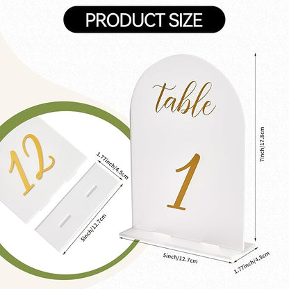 SHINVALE Arch Acrylic Wedding Table Numbers with Gold Foil Font – Frosted Finish, Elegant Modern Design with Stands, Easy Assembly Table Signs for Weddings, Parties & Events (15, 5" x 7")