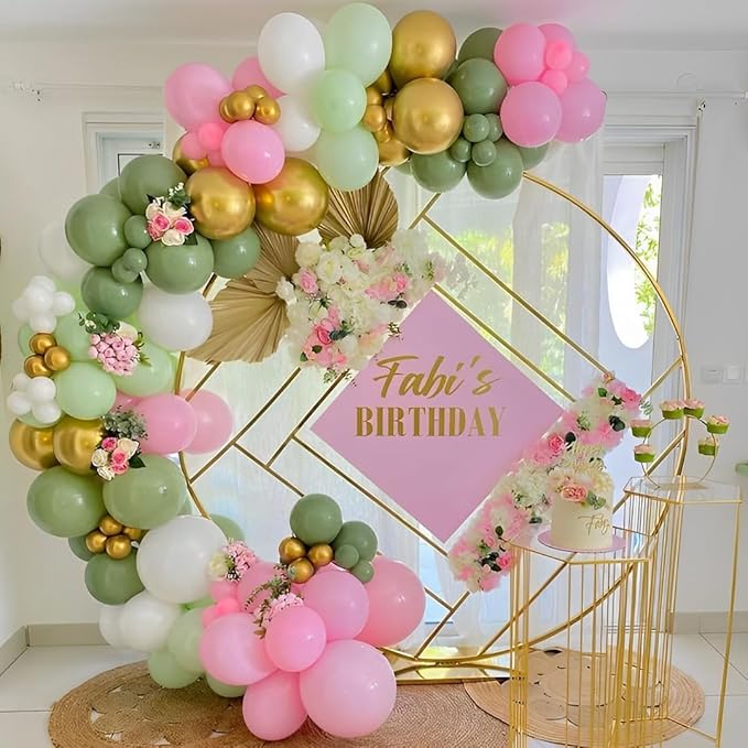 Pink and Green Balloons Sage Green Pink Metallic Gold Balloons Latex Balloon for Party Decorations Adult-oriented Parties as Weddings Celebrations Business Events and Family Gatherings.