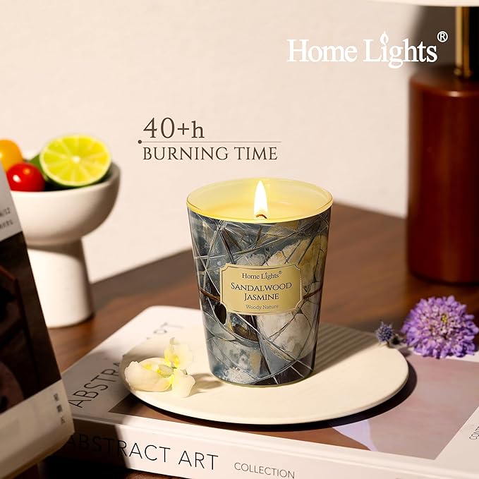 HomeLights Soy Wax Candles for Home Scented, 1-Wick Candles in Sandalwood Jasmine Scented, Industrial Chic Aromatherapy Candles Gift for Parties, Relaxing, 6.7oz