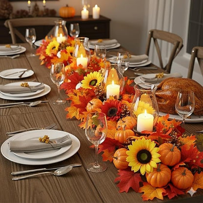3 Pack Fall Garland for Mantle - 5.6Ft Artificial Maple Vine with Pumpkins & Sunflowers, Autumn Fall Decor for Fireplace Thanksgiving Halloween Wedding Farmhouse Indoor Outdoor Porch Decoration