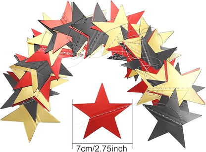 Patelai Glitter Star Garland Banner Christmas Decor 130 Feet Star Hanging Bunting Banner Twinkle Backdrop for Homecoming Classroom Wedding Birthday Halloween Party Supplies(Red, Black, Gold)