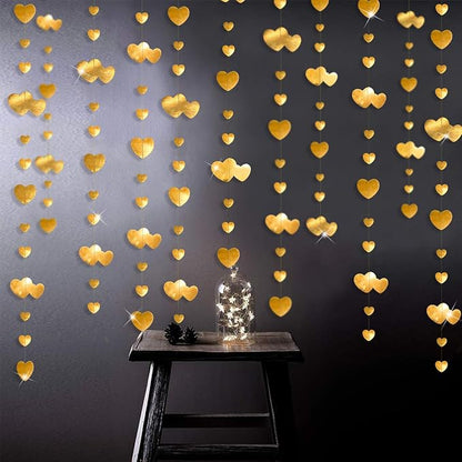 pinkblume Valentines Day Party Decorations Gold Heart Garland Hanging Streamer Banner for Anniversary Mothers Day Engagement Wedding Bridal Shower Baby Shower Bachelorette Birthday Hen Party Supplies