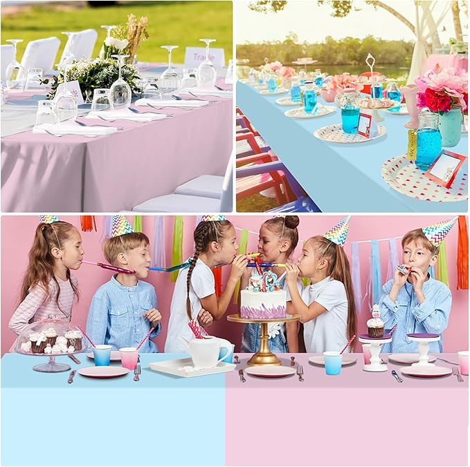 MASHAN 6Pack Gender Reveal Tablecloths, Disposable Plastic Pink and Blue Tablecloth, Rectangle Table Covers for Boy or Girl Baby Shower Party Decorations,54×108 Inch