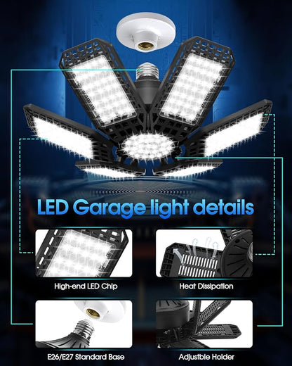 1 Pack Garage Light, 200W 20000LM 6500K LED Shop Lights, Garage Lights Ceiling Led with 6+1 Deformable Panels, Screw in E26/E27 Socket Bulb for Warehouse, Workshop, Basement, Barn Lighting