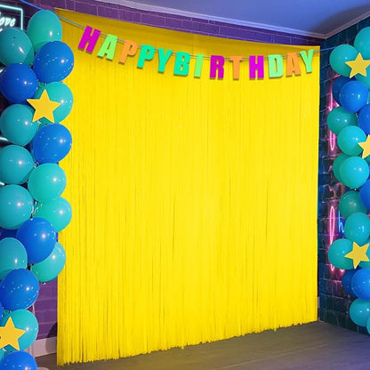 2 Pack Glow in The Dark Party Supplies 3.3 x 6.6 ft Neon Party Decorations Fluorescent Macaron Yellow Tinsel Foil Fringe Curtains Photo Booth Prop Backdrop Streamers Blacklight Party Decor