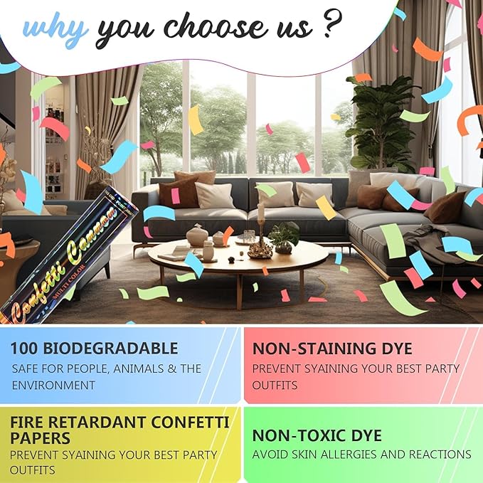 Confetti Cannon 12 Pack Party Poppers Multicolor Poppers 12Inch for Party Celebrations Confetti Popper Shooter Paper Confetti Cannon Bulk for Birthday Graduation Wedding Christmas NewYear