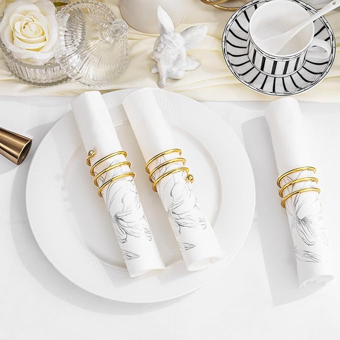 50 Pack Gold Magnolia Napkins - Gold Floral Disposable Napkins - Cloth-Like Feel Dinner Paper - Vintage Heavy Duty Hand Towels for Bathroom Wedding Holiday Party Bridal Decorative Towels