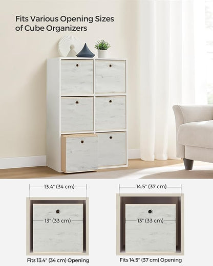 SONGMICS Storage Cubes, Set of 6 Storage Bins with Handles, Foldable Oxford Fabric and Non-Woven Fabric Storage Boxes, 13 x 13 x 13 Inches, Fit Cube Storage Unit, Vintage White URFB133W01