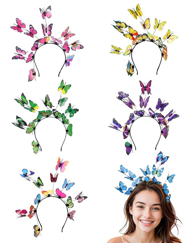 6Pack Butterfly Fascinator Headband Monarch Butterfly Crown Tea Party Nature-themed party Halloween costome Headpiece