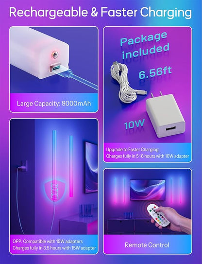 30 inch Battery Operated Wall Light Bar Rechargeable Wireless LED Wall Sconces, Remote Control Color Changing Music Sync Scene Modes for Game Room Bedroom Living Room TV Background