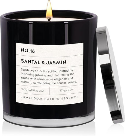 Santal & Jasmine Luxury Scented Candles, 9oz Soy Wax Candles for Home Scented, Jasmine, Sandalwood, Lilac Scent, Long Burning Time, Gifts for Women, Friends, Men, Sister, Teacher, Christmas