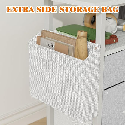 GYIIYUO 2 Drawer File Cabinet with 24'' Extended Desktop, Mobile Filing Cabinet, Rolling File Cabinet with Side Bag, Fabric Drawer, Fits A4/Letter Size, Printer Stand Home Office, White
