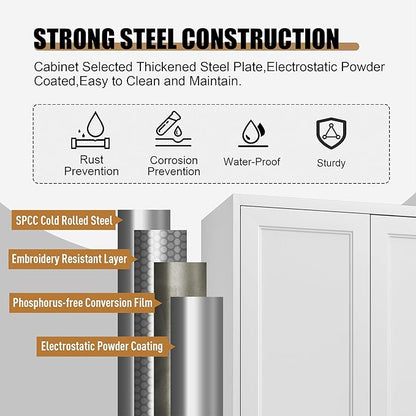 Kitchen Pantry Storage Cabinets, 86" Tall Metal Storage Cabinet with Doors and 4 Shelves, Food Pantry Cabinet, White Kitchen Cupboard, Large Steel Cabinets for Dining, Office, Living Room