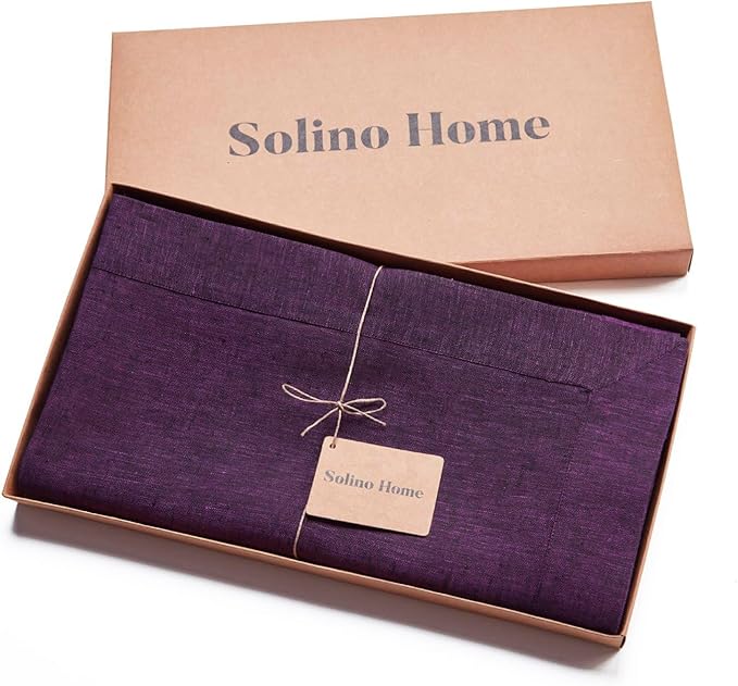 Solino Home Linen Grape Tablecloth 60 x 156 Inch - Athena, 100% Pure Linen Rectangle Tablecloth - Machine Washable Table Cloth for Fall, Autumn, Christmas, New Year