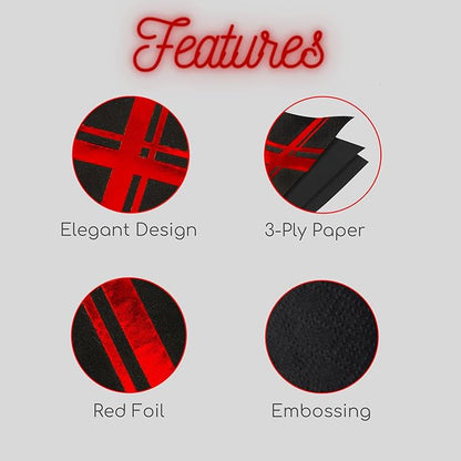 Red on Black Cocktail Napkins - 100 Pack, 5" x 5", 3-Ply Paper - Style Name: Blissful Crossing