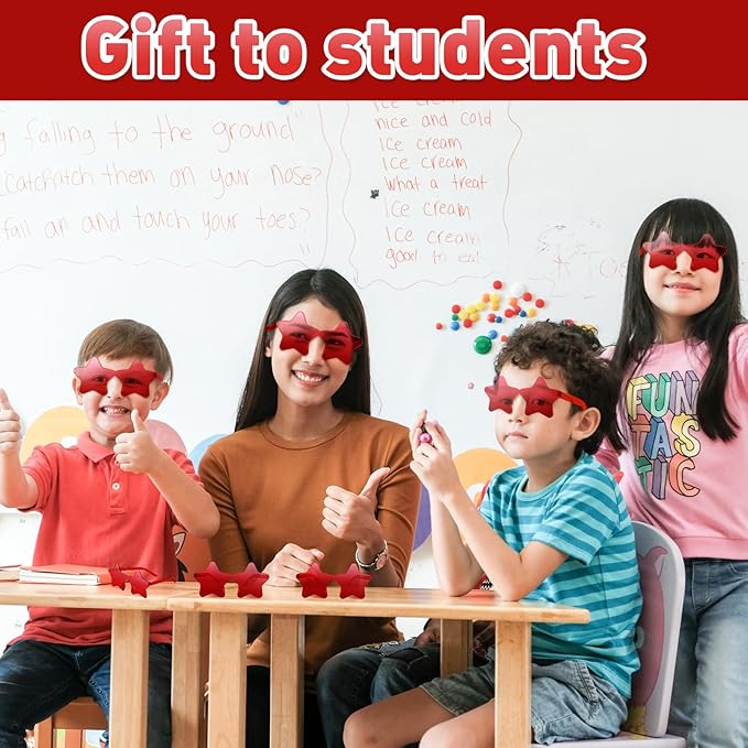 10/20/30/40 Pack Star Sunglasses Rimless Transparent Pentagram Shaped Sunglasses Bulk Party Favor Glasses for Women (20, Red)