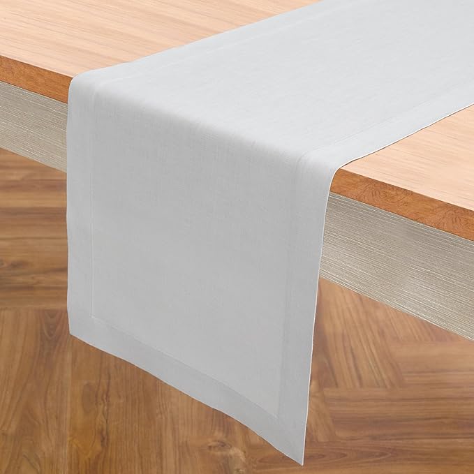 Solino Home Linen Table Runner 48 Inches - 100% Pure Linen Silver Cloud Table Runner 14 x 48 Inch Ideal for Dresser and Coffee Tables - Fall, Autumn - Fete