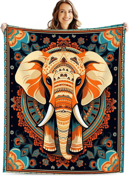 Firmiso Boho Elephant Throw Blanket 40x50 | Soft Cozy Fleece Blanket for Couch, Bed, or Sofa | Mandala Elephant Decor for Living Room | Unique Gift for Women, Family, or Friends